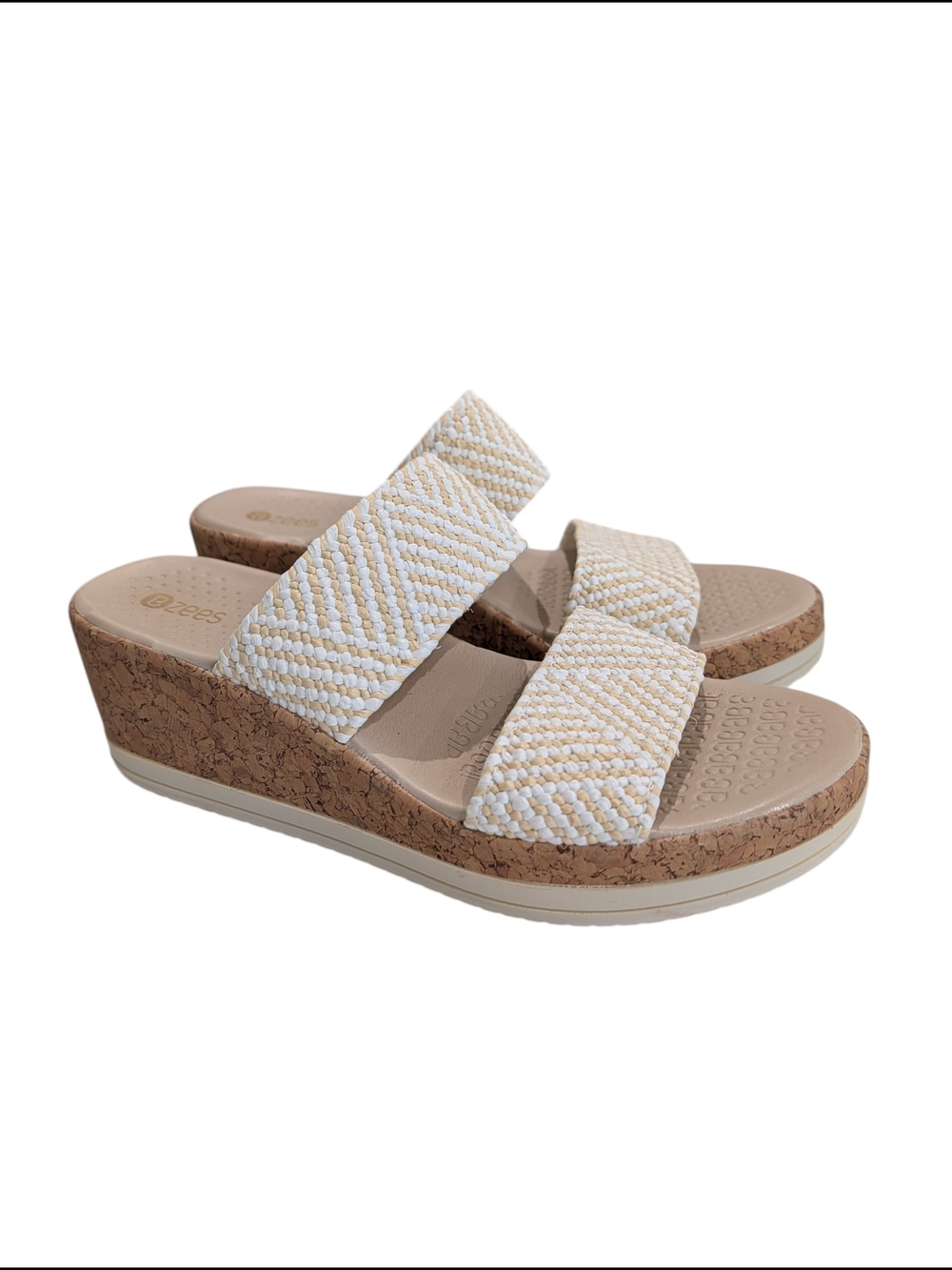 Bzees women’s size 7M wedge slide sandals White Cream Coastal Comfort Slip On